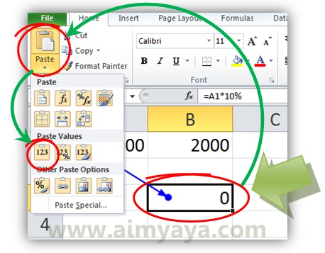  Gambar: Contoh sederhana mengatasi circular references dengan paste values di microsoft excel 2010