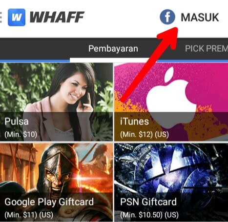 Pilih masuk dengan Facebook yang ada di Pojok kanan Atas.