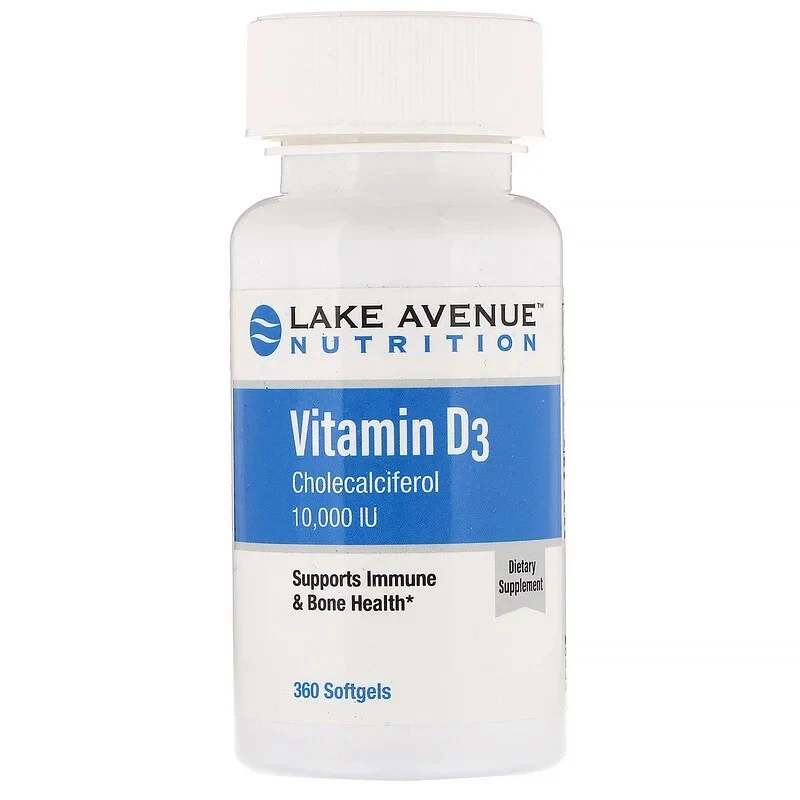 Lake Avenue Nutrition, Витамин D3, 10 000 МЕ, 360 мягких таблеток