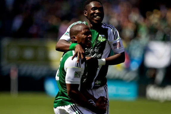 Portland Timbers player Darlington Nagbe celebrates after scoring the winner against FC Dallas