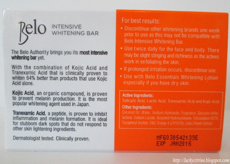 Lucky Citrine: Belo Intensive Whitening Bar (Kojic Acid 