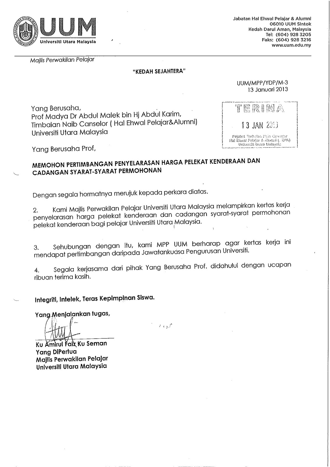 Contoh Surat Letak Jawatan Kelab