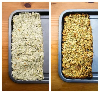 Sage and onion stuffing before and after cooking