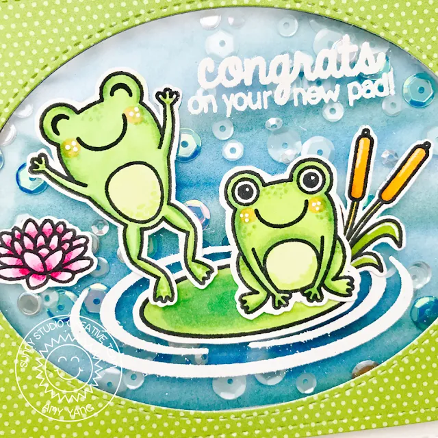 Sunny Studio Stamps: Froggy Friends New Pad Shaker Card by Amy Yang