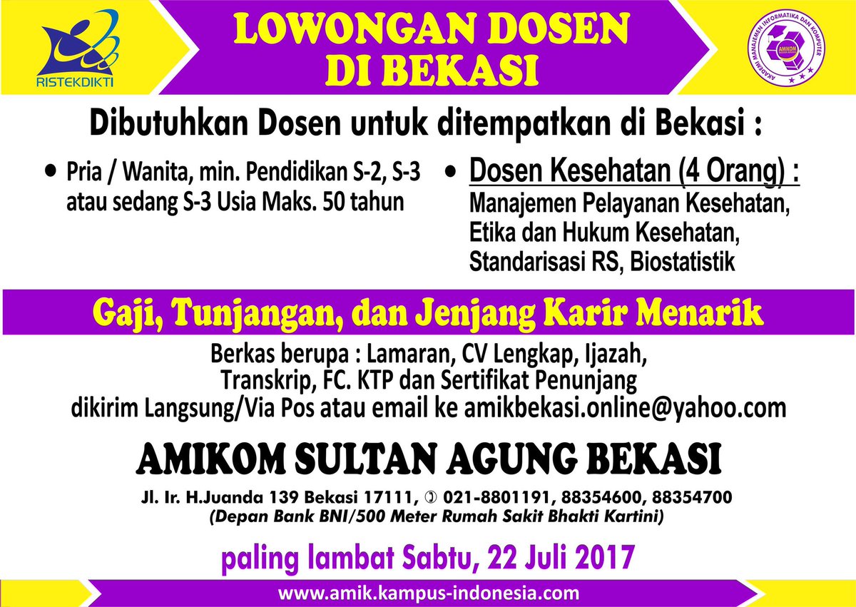 Lowongan Dosen AMIKOM Sultan Agung Bekasi Juli 2017 
