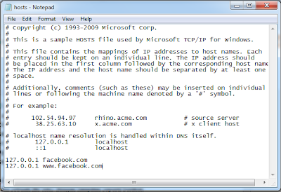 modified host file to restrict any website