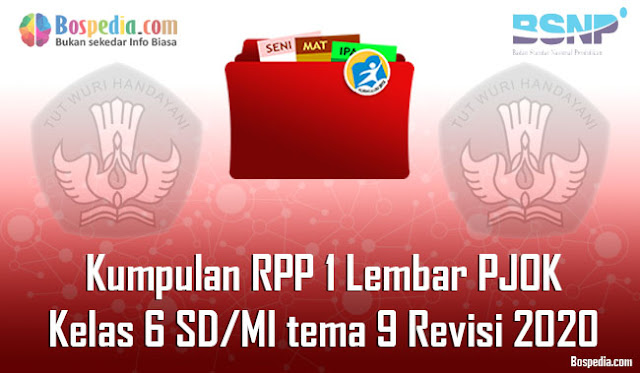 Kumpulan RPP 1 Lembar PJOK untuk Kelas 6 SD/MI tema 9 Revisi 2020