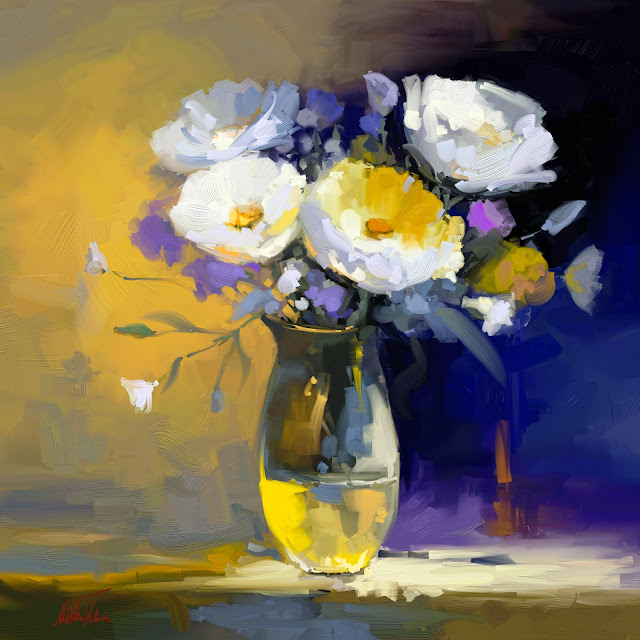 White flowers still life, digital oil painting by Mikko Tyllinen