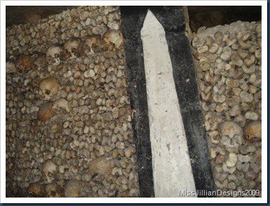 Stacks of bones and skulls inside the Catacombs