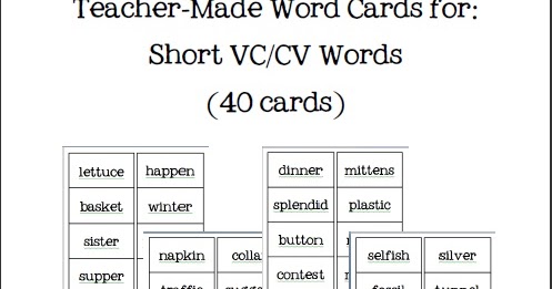 classroom freebies too short vccv spelling word cards