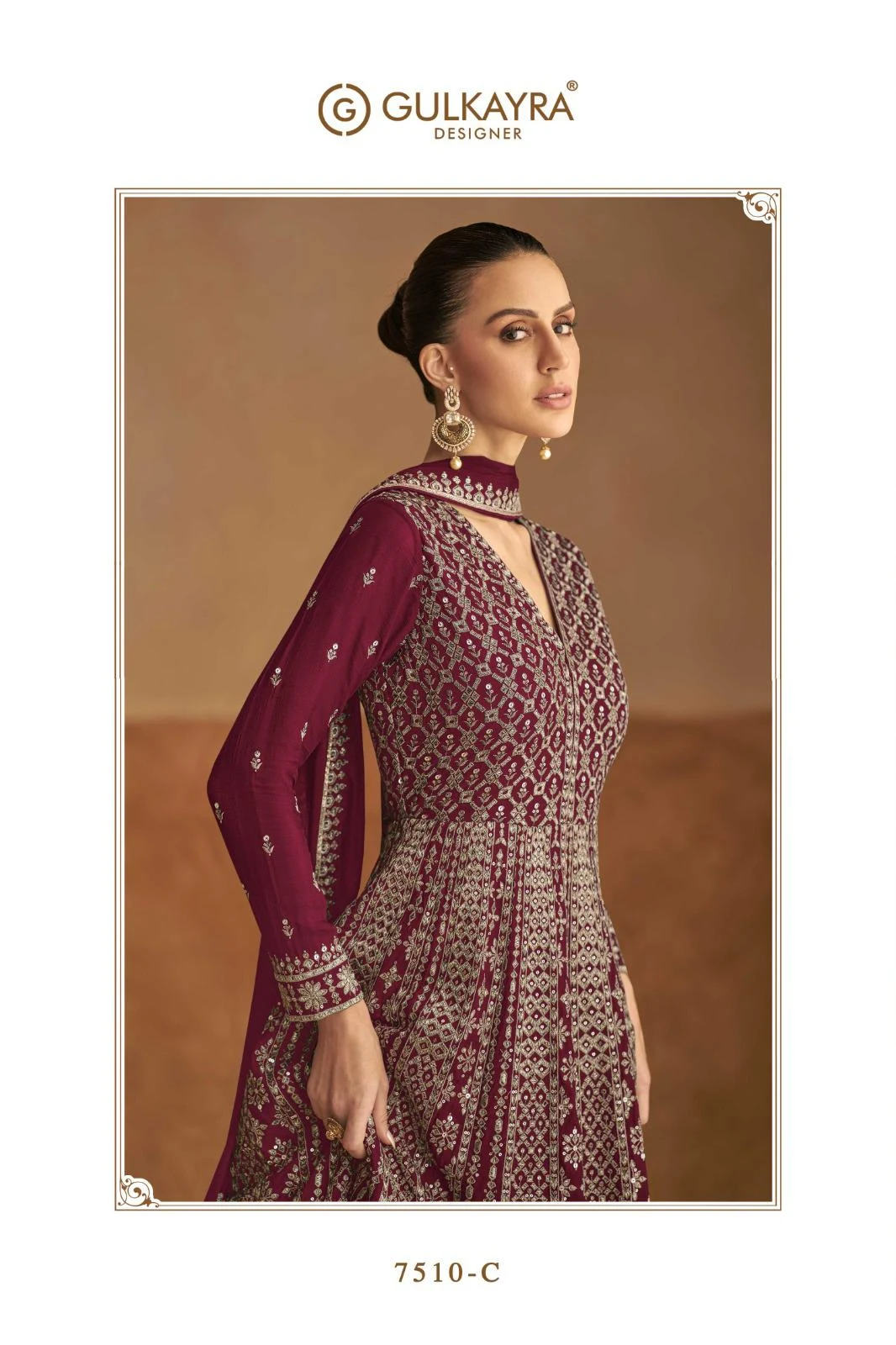 Nagma 7510 Gulkayra Designer Chinon Front And Back Work Gown Dupatta Set