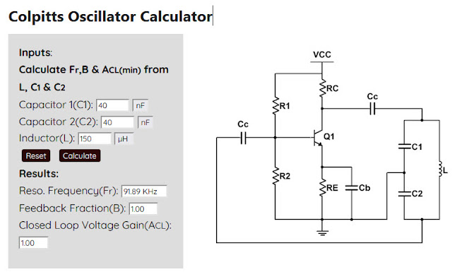 colpitts oscillator calculator