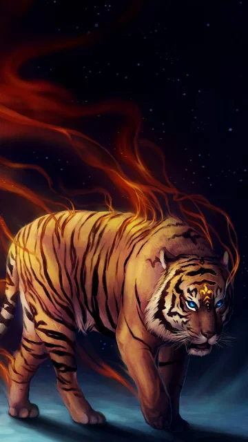  Fantasy Fire Tiger iPhone HD Wallpaper. Size: 1080x1920.