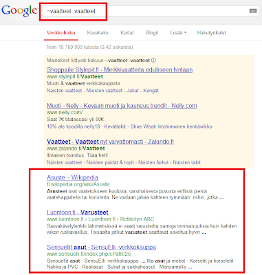 Synonyymit, google, hakutulokset, vaatteet, teemasanat