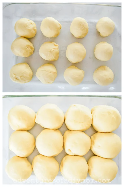collage of potato dough balls in a pan