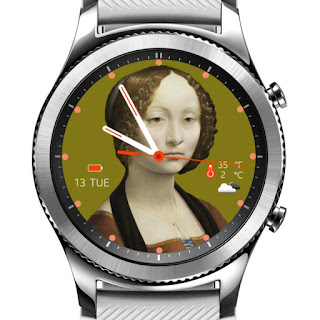 Watch face Ginevra de Benci with a olive background color.