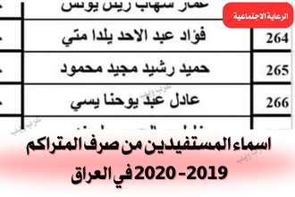 اسماء المستفيدين من صرف المتراكم 2019- 2020 لمحافظة الديوانية