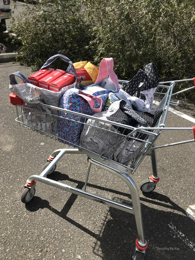 Make a strong, sturdy fabric grocery bag ~ Threading My Way