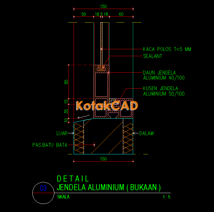 Gambar Koleksi Gambar Autocad Detail Jendela Aluminium 