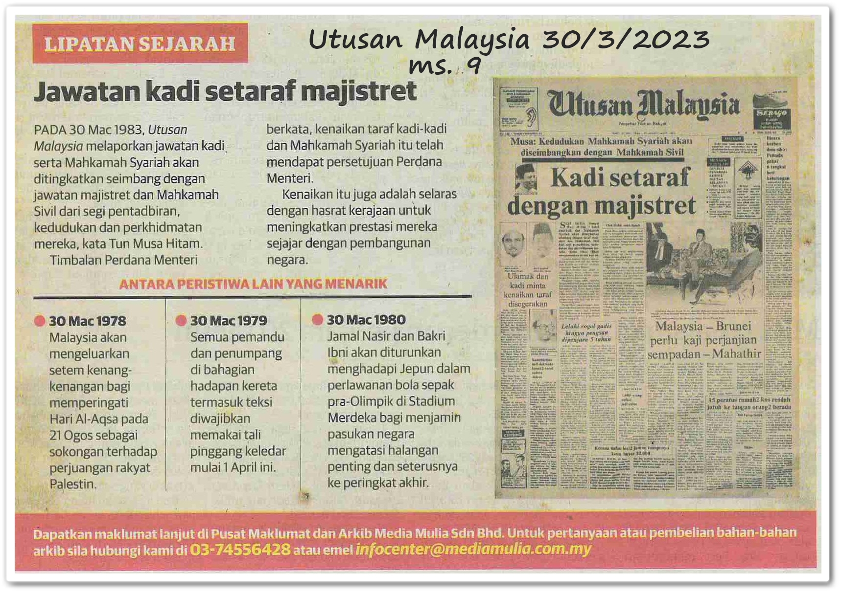 Lipatan sejarah 30 Mac - Keratan akhbar Utusan Malaysia 30 Mac 2023