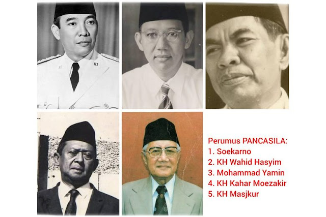 Kala Soekarno, KH Wahid Hasyim, KH Kahar Moezakir, KH Masjkur dan Mohammad Yamin Merumuskan Pancasila