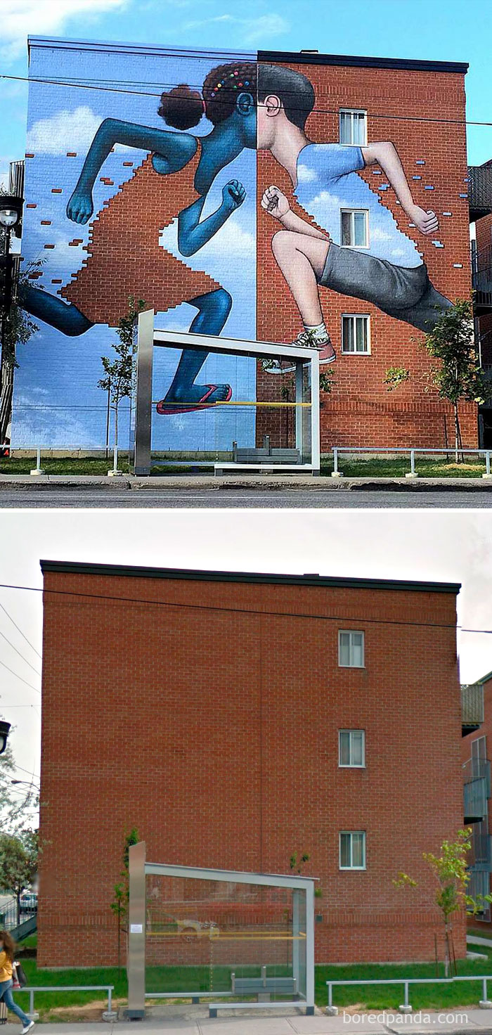 10+ Incredible Before & After Street Art Transformations That’ll Make You Say Wow - Brick Kidz, Montreal, Canada