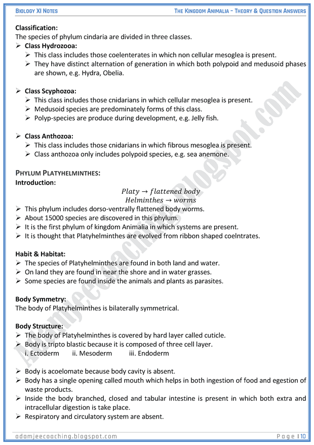 kingdom-animalia-descriptive-question-answers-biology-11th