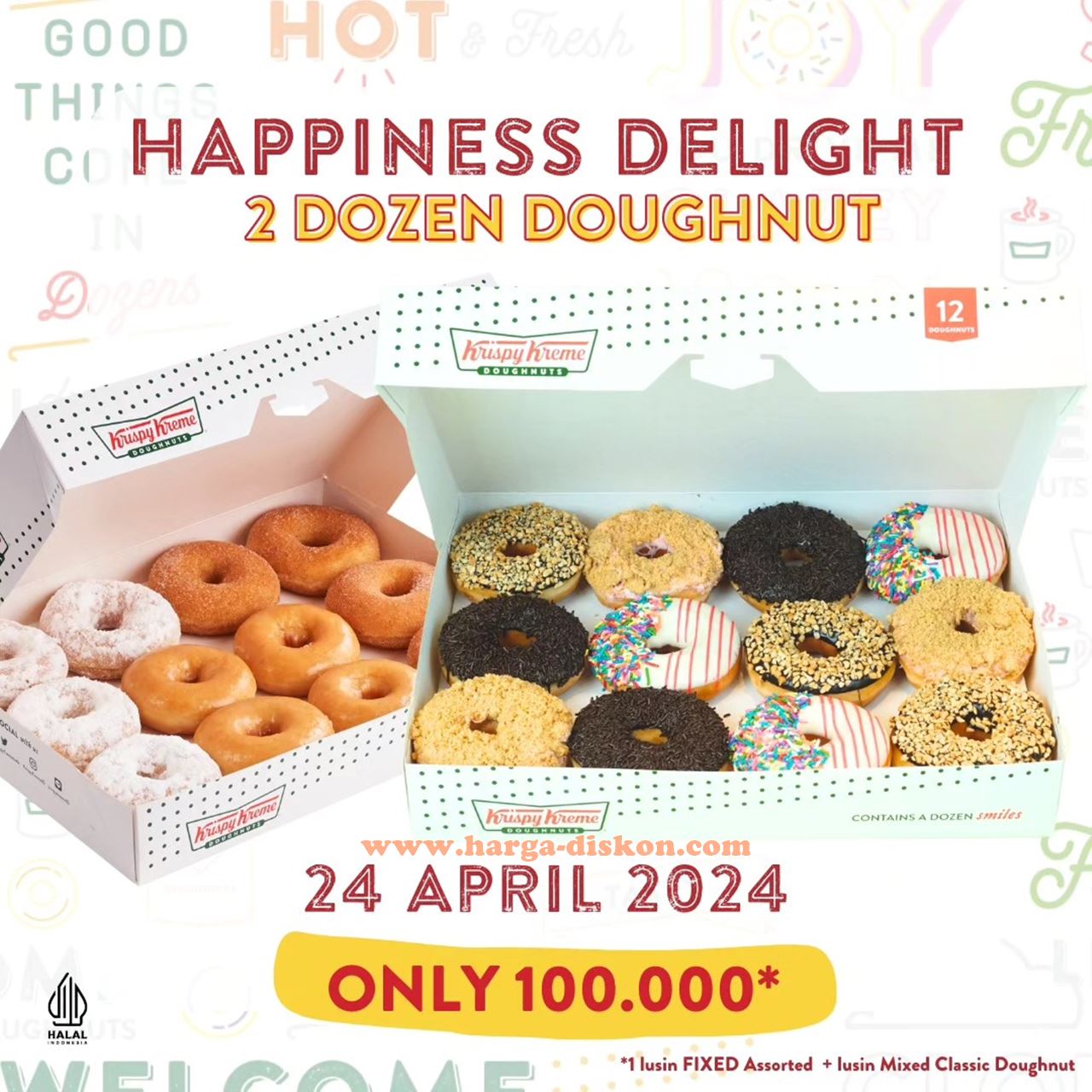 Promo KRISPY KREME 2 Lusin Donut Rp100.000 Periode 24 April 2024