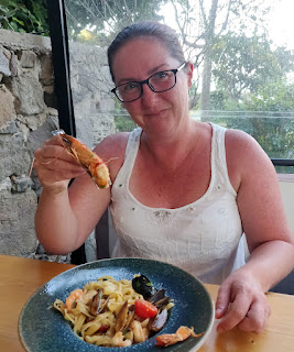 Angela with her sea food pasta