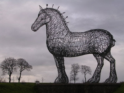 a dreary horse sculpture by Andy Scott