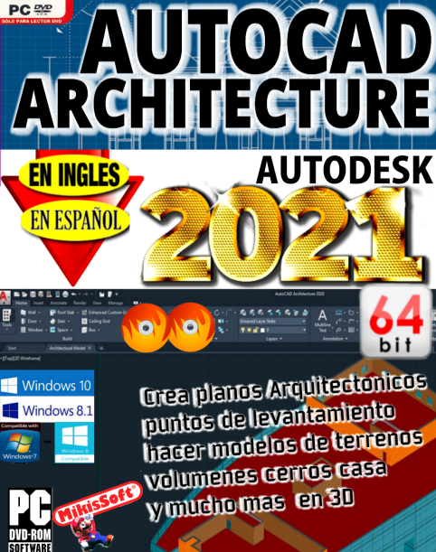 AUTOCAD ARCHITCTURE 2021 - ESPAÑOL INGLES 64 BITS - 2 DVDS - CONJUNTO DE HERRAMIENTAS PARA ARQUITECTURA