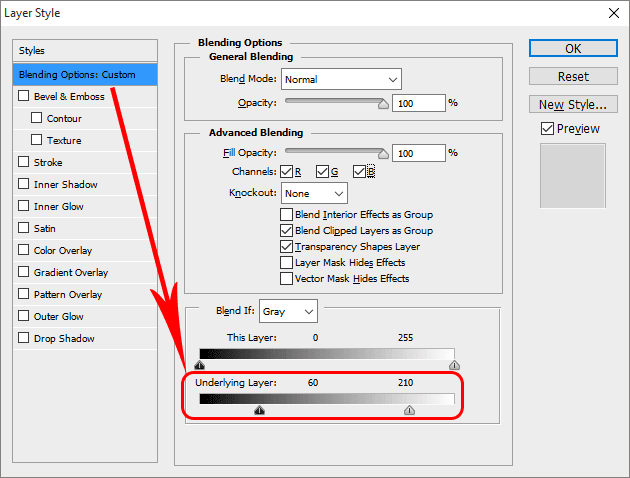 Blending Options in Layer Style Window