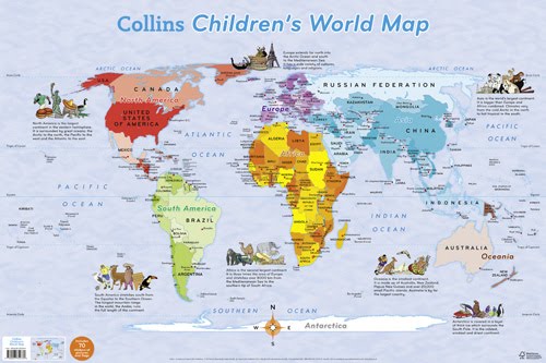 world map for kids. new pictorial world map