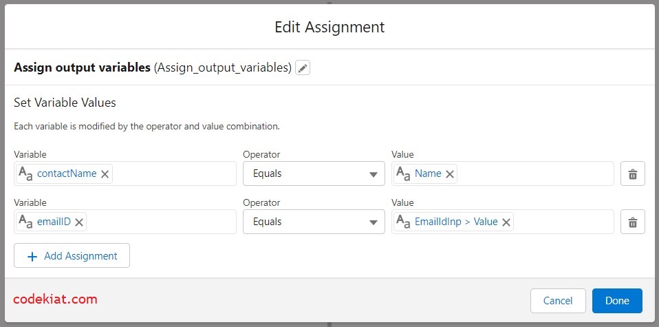 Assignment element in the screen flow