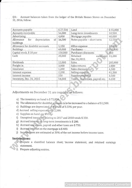 Accounting for Decision Making Past paper Annual 2017 University of Sargodha