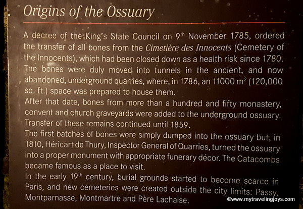 History plaque in Catacombs of Paris
