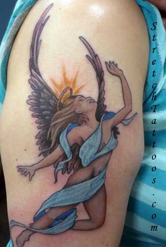 Cartoonlike angel tattoos are not uncommon to see