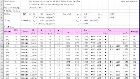 Bảng Excel tính thép sàn BTCT theo TCVN 5574-2018