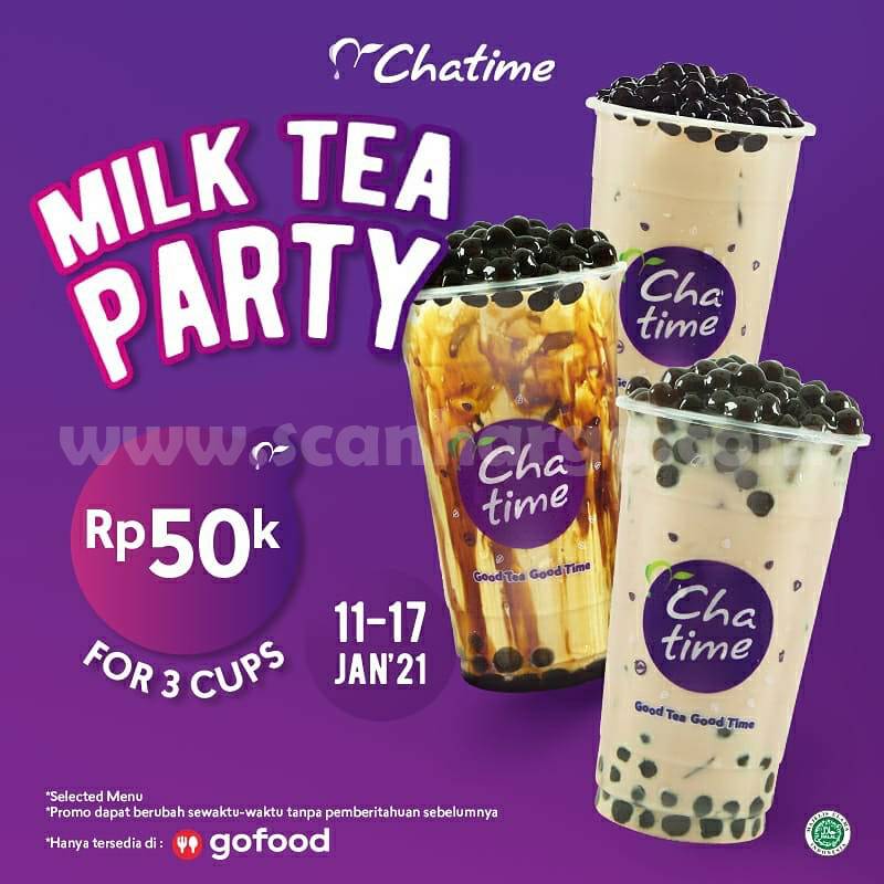 Chatime Promo Milk Tea Party Rp 50.000 untuk 3 Cup! Khusus pemesanan via GOFOOD