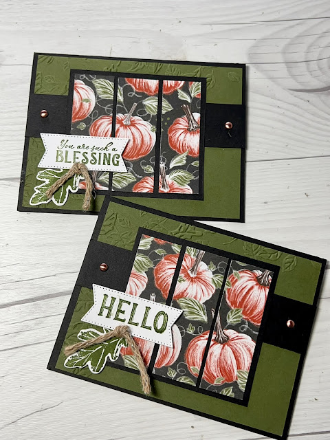 Fall greeting cards using pumpkin and leaf theme created with Stampin' Up! Rustic Harvest Suite Collection