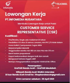 Lowongan Kerja PT Infomedia Nusantara Penempatan Banda Aceh dan Meulaboh