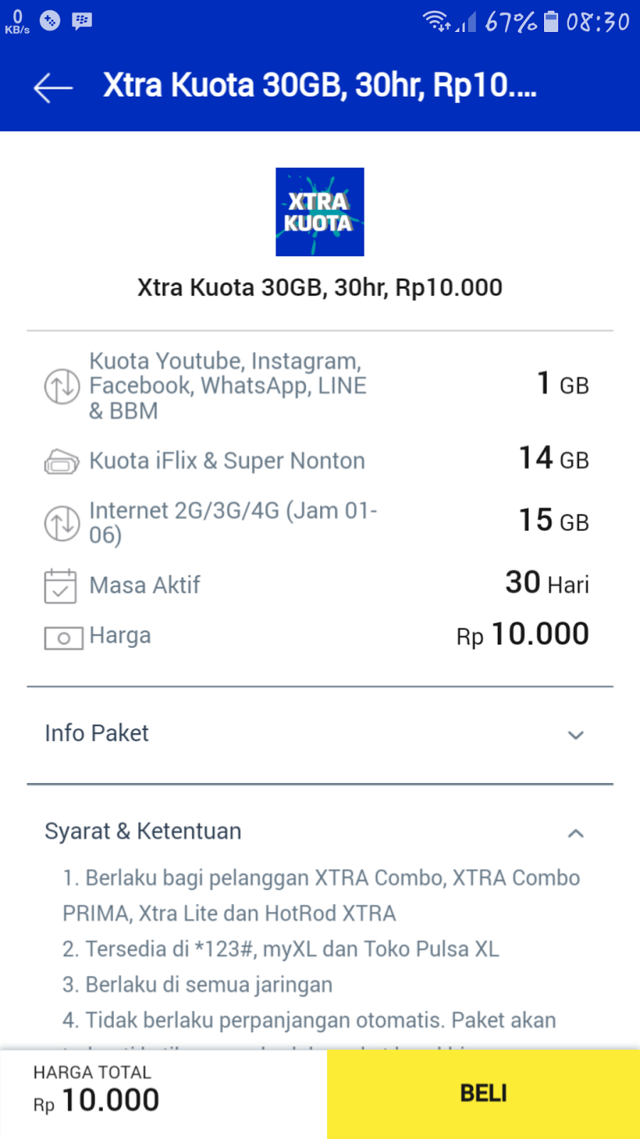 Cara Daftar Paket Xtra Kuota XL 30 GB Rp 10 Ribu