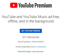 Screen Shot Taken from YouTube Premium Web Site