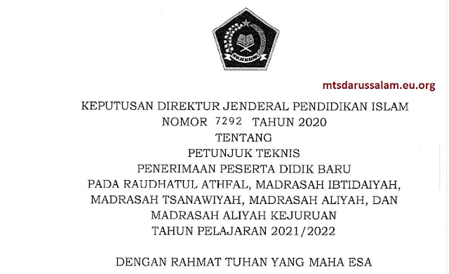Juknis PPDB RA MI MTs MA MAK Tahun Pelajaran 2021/2022