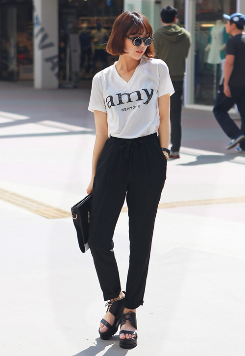 V Neck Tee with "AMY" Print