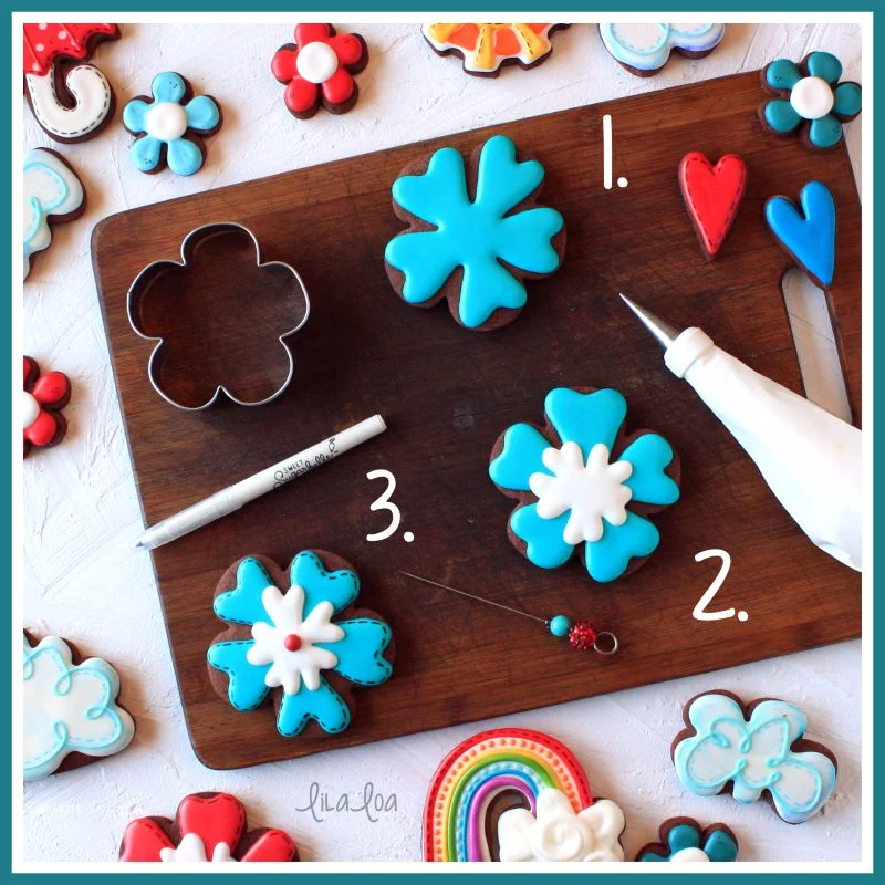 step by step tropical flower cookie decorating tutorial