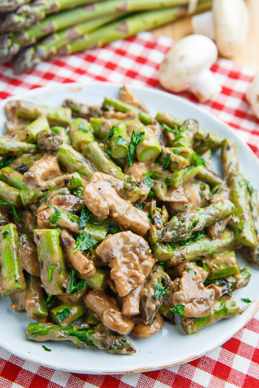 Grilled Asparagus in a Creamy Balsamic Mushroom Sauce