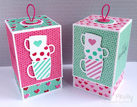 Pair of coffee themed gift boxes in bright colours