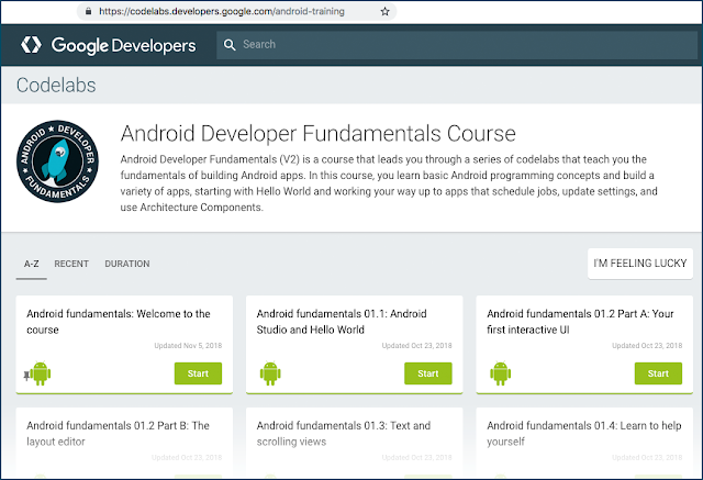 Página de destino del curso "Fundamentos para desarrolladores de Android"