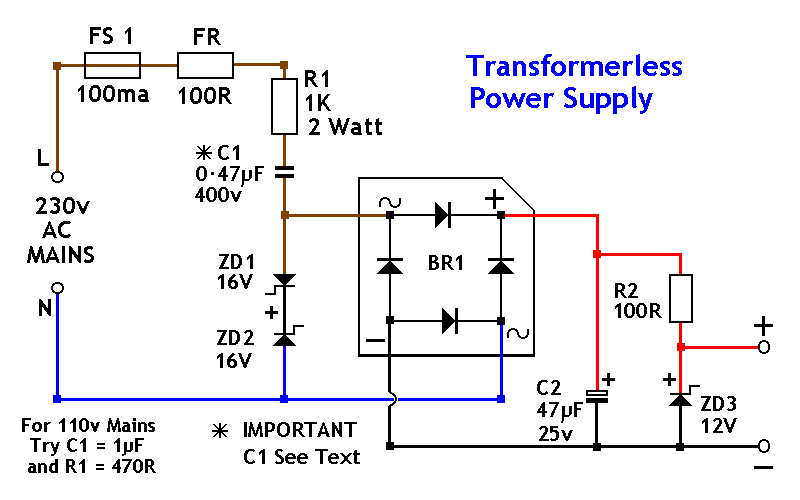  Rangkaian  power supply 12 Volt  tanpa  Trafo  Koleksi Skema 